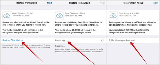 restore whatsapp chat history on iphone with icloud backup