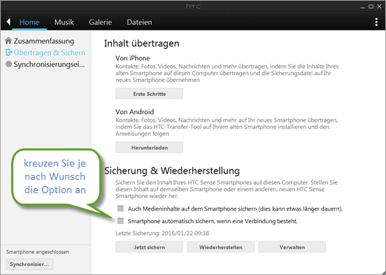 HTC Daten sichern & wiederherstellen