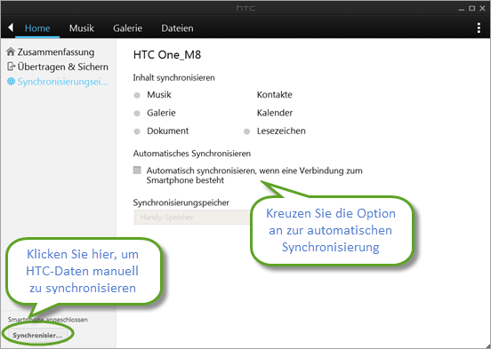 Synchronisieren Sie Daten mit dem Computer