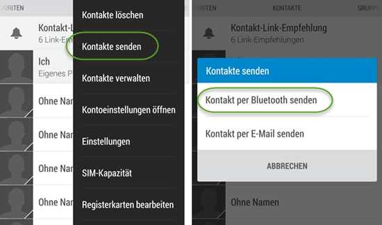 Übertragen Sie Kontakte zwischen Android über Bluetooth/WLAN Direkt