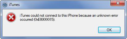iTunes konnte nicht mit diesem iPhone verbinden. Ein unbekannter Fehler ist aufgetreten (0xE8000015)