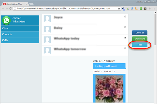 choose iphone whatsapp data to print