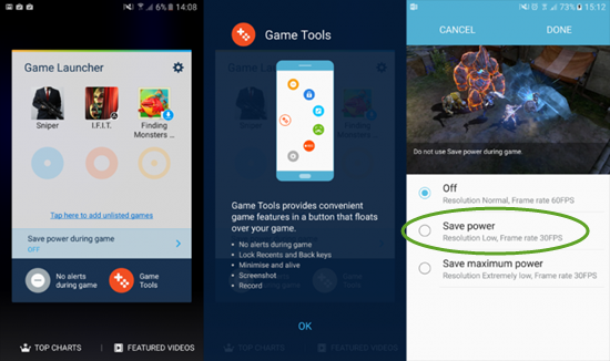 Reducir el consumo de energía al jugar con el Galaxy S7 (Edge)