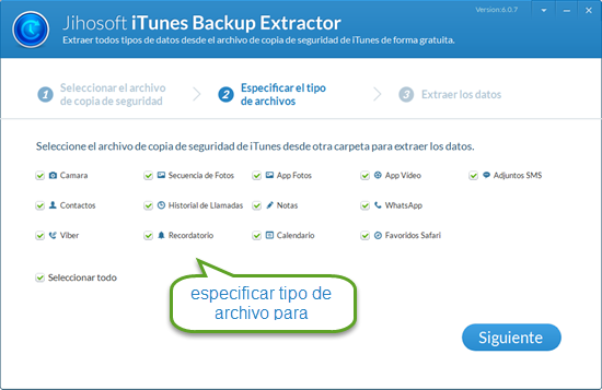 Especificar el tipo de archivo para extraer