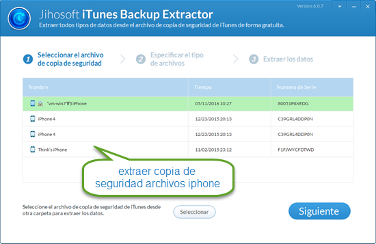 Seleccionar el archivo de copia de seguridad del iPhone para escanear