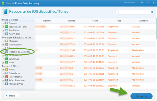 Recupere el registro de llamadas borradas del iPhone