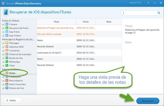 Haga una vista previa y recupere las notas borradas del iPhone / iPad