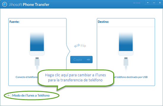 Cambiar a iTunes para la transferencia de teléfono