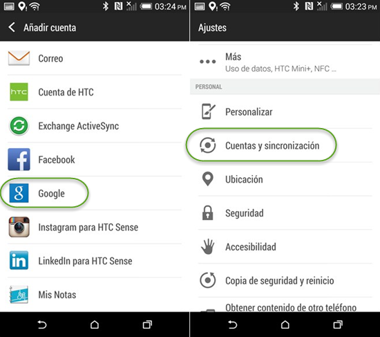 Sincronizar los contactos Android con Gmail