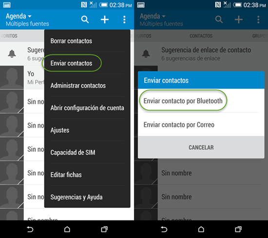 Transferir contactos entre los móviles Android a través de Bluetooth/Wi-Fi Direct