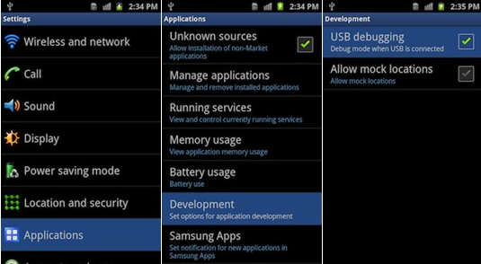 Pour Samsung d'Android 2.1 à 2.3.7