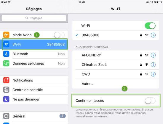 Désactiver des notifications de Wi-Fi