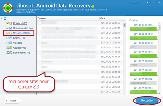 Récupérer sms pour Galaxy S3