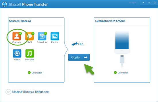 Transférer Contacts iPhone vers Samsung via le Transfert de Téléphone