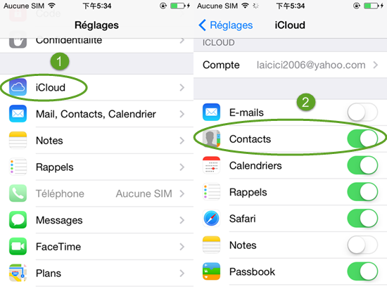 Transfert de Contacts iPhone vers Samsung via iCloud