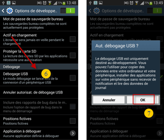 Mesures pour permettre le débogage USB sur Android 4.2-4.3
