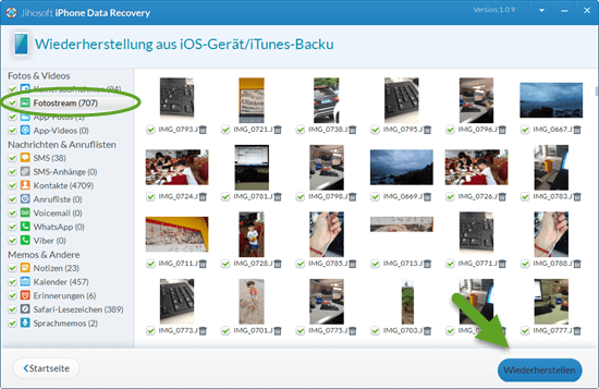 Wiederherstellen gelöschter Fotos vom iPhone per Software