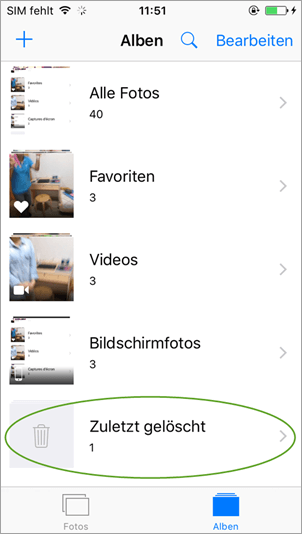 Wiederherstellen gelöschter iPhone Fotos aus dem "kürzlich gelöscht" Ordner