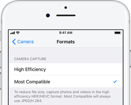 Wie kann die iPhone-Kamera wieder in iOS 11 JPEG aufnehmen?