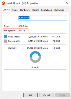 Check if your USB drive is FAT32