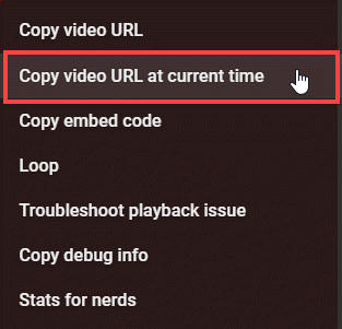 Kopieren Sie die Video-URL zum aktuellen Zeitpunkt