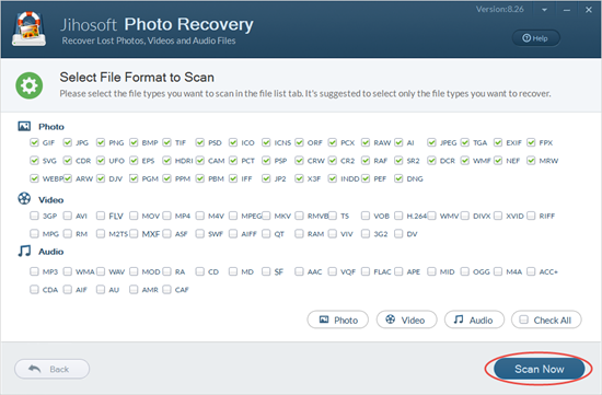 Scan and preview deleted photos.