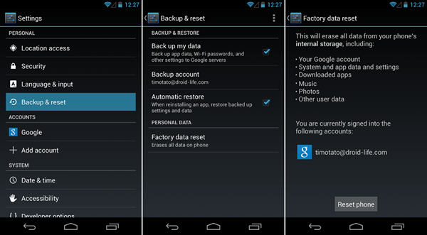 Factory Reset Android