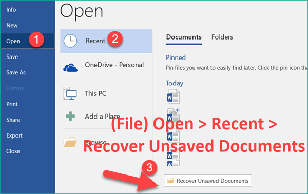 Recover Unsaved Word Document with AutoRecover Option