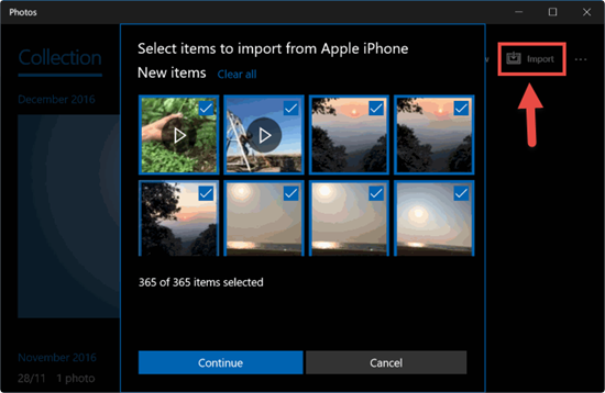 Importar las fotos de iPhone a través de la app de Fotos en Mac/Win 10