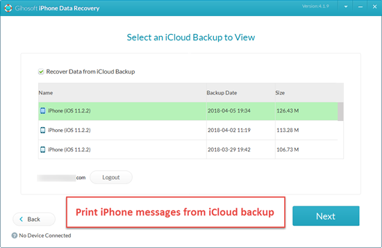 Imprimer des messages iPhone dans la sauvegarde iCloud / iTunes