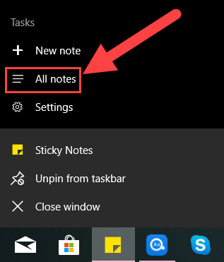 Recover Closed Sticky Notes from All Notes