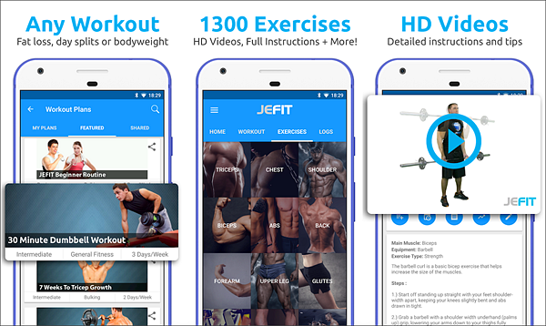 JEFIT Workout Tracker is one of the best Android Fitness and Workout Apps for Bodybuilding.
