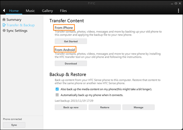 Mover datos entre HTC y la computadora