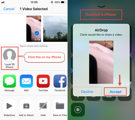 Schritte zum Senden langer Videos vom iPhone über AirDrop