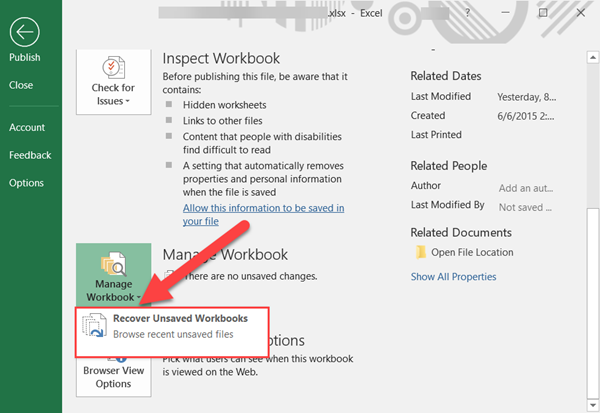 Recover Unsaved Workbooks