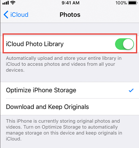 Deshabilitar iCloud Photo Library