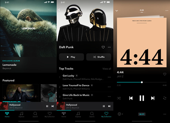 Tidal, Applications de téléchargement de musique pour iPhone.