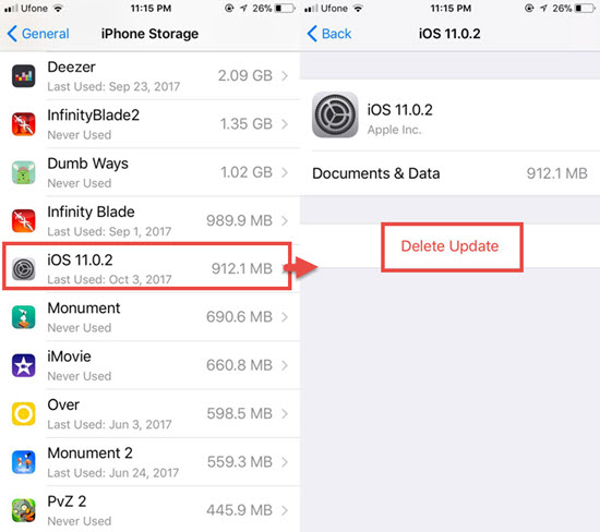 Pasos para eliminar la actualización de iOS descargada en iPhone / iPad