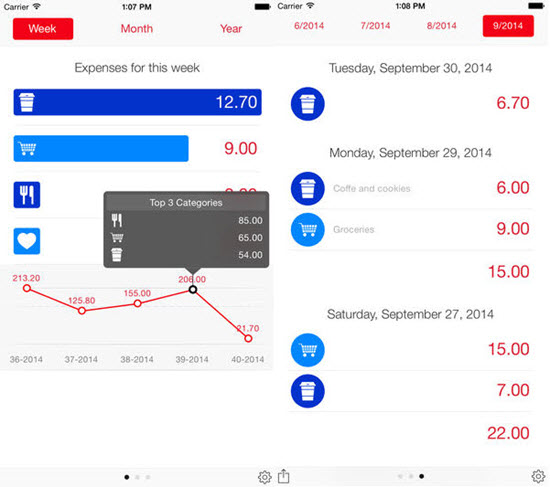 Expense Tracker, Mejores aplicaciones de organizar presupuestos para iPhone / iPad.