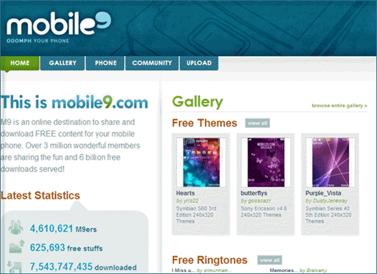 Mobile9.com, Liste der Top 5 iPhone Klingelton Download Webseiten.