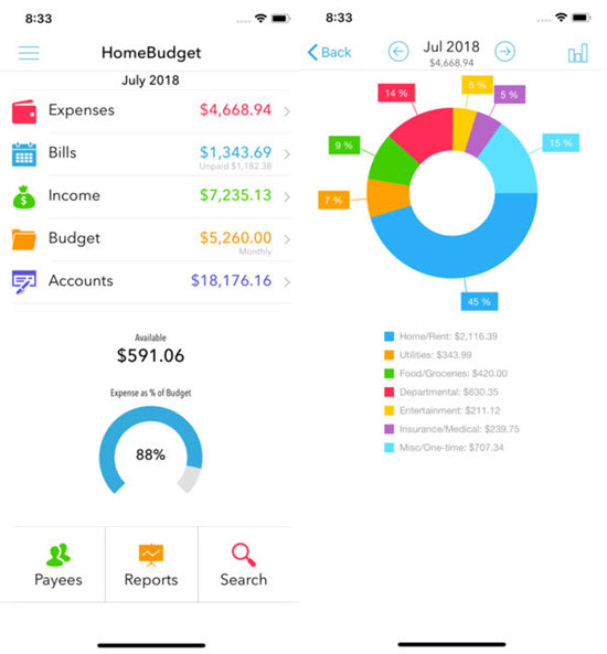 HomeBudget with Sync, Mejores aplicaciones de organizar presupuestos para iPhone / iPad.