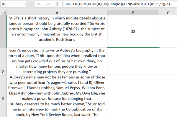 How to Count Excel Words with Formula