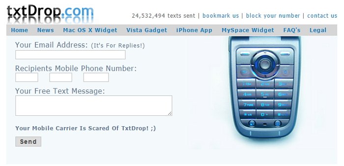 TxtDrop, Top 7 sitios para enviar mensajes de texto anónimos.