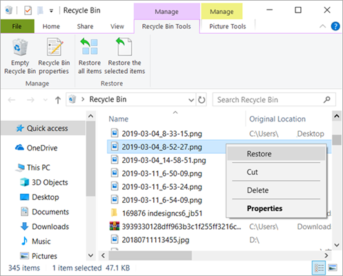 Restore Deleted Audio Files from Recycle Bin/Trash.