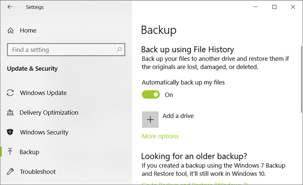 Restore from File History after Reinstalling System Windows 10