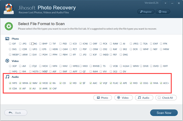 Refine the scanning by type of audio.