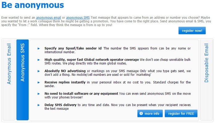 Sharpmail, Top 7 Seiten, um anonyme Textnachrichten zu versenden.