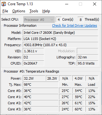 Basic CPU Temperature Monitoring: Core Temp