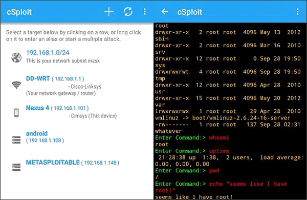 Using cSploit to hack Android phone without Root.