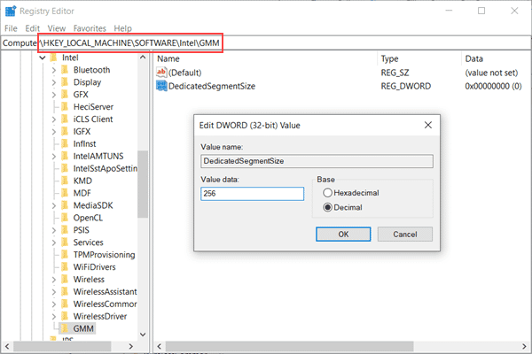 Increase Dedicated VRAM in Registry Editor